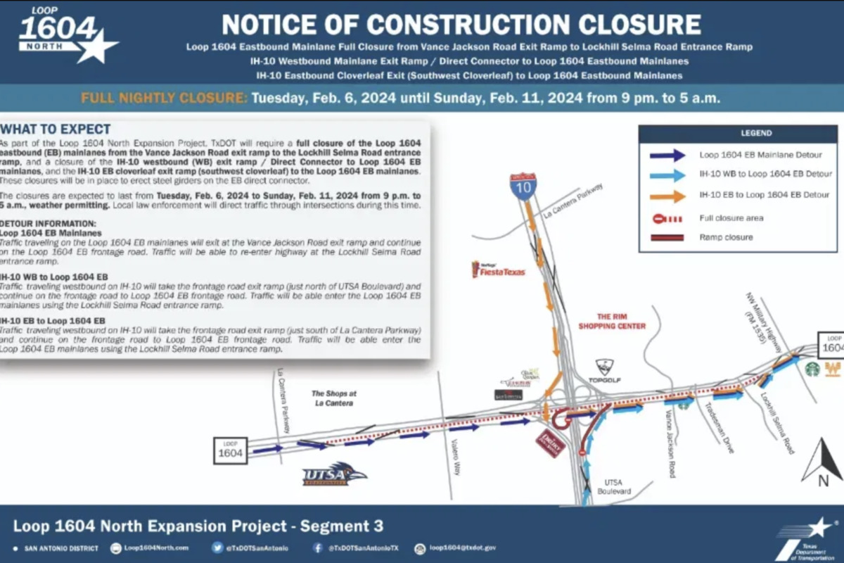 San Antonio Alert Loop Eastbound Closures For Construction Until