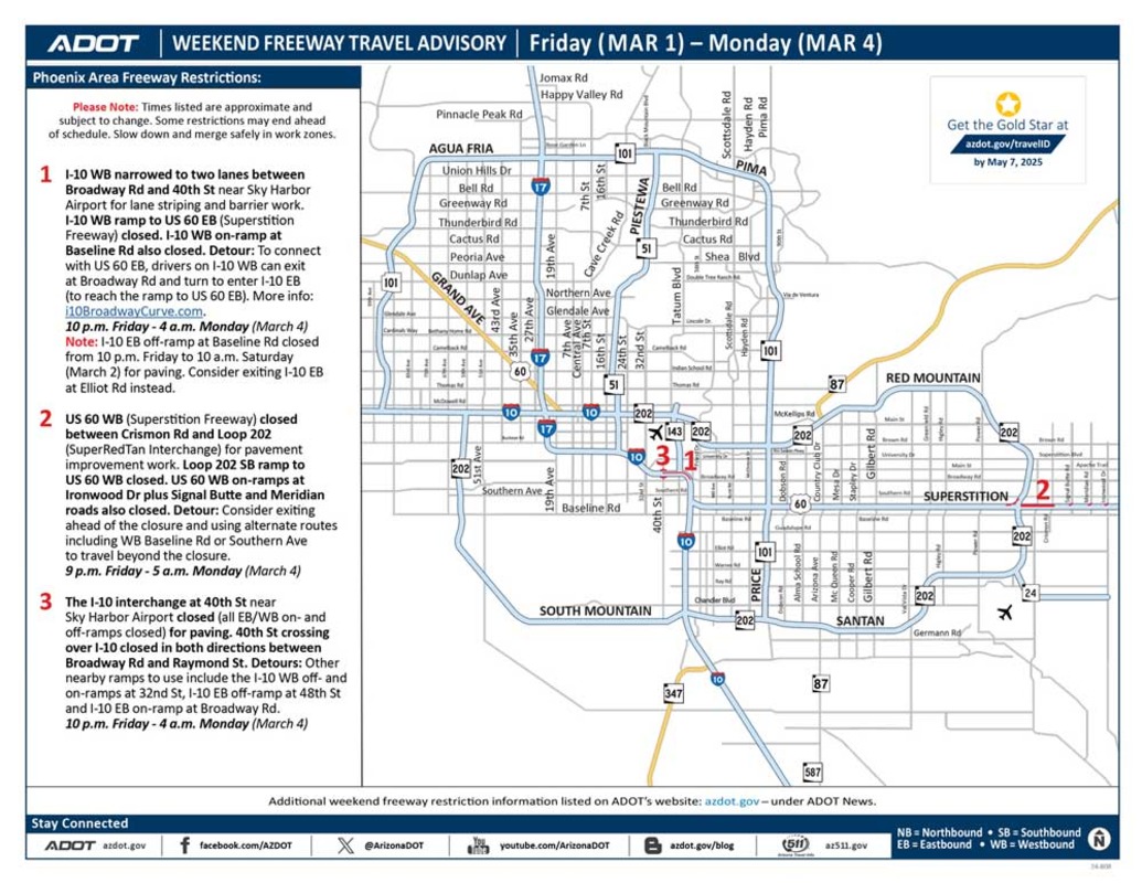 Weekend Traffic Alert Closures On Westbound I 10 And US 60 For