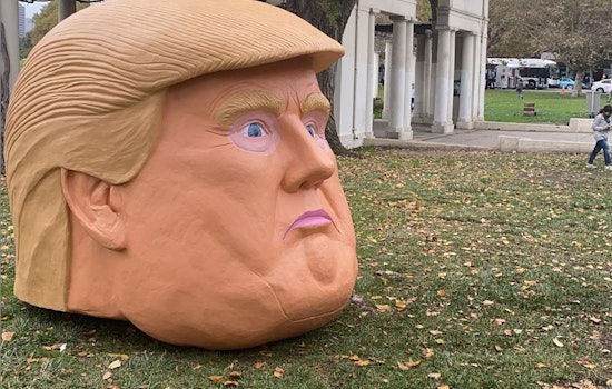 Oakland artist brings giant Trump head to Lake Merritt for people to roll around, get dirty