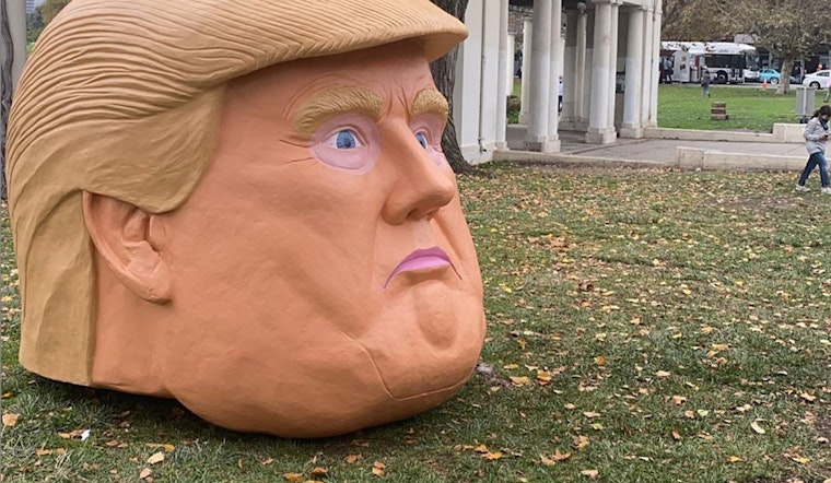 Oakland artist brings giant Trump head to Lake Merritt for people to roll around, get dirty