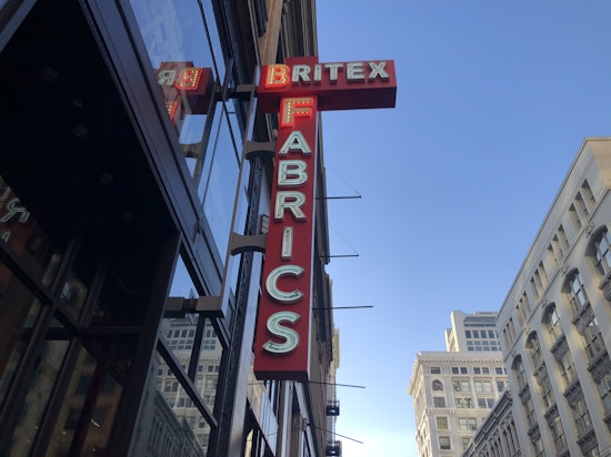 Rejoice! A new Britex Fabrics neon sign has gone up in Union Square