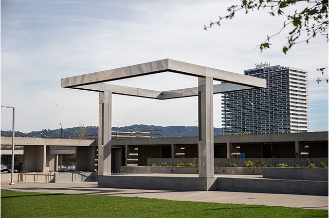 Photo: OMCA's newly installed outdoor stage in garden. Odell Hussey Photography, Courtesy of Oakland Museum of California