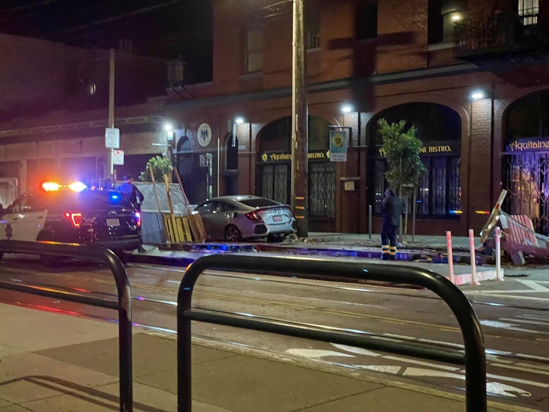 Driver crashes into and destroys parklets at Aquitaine & The Boombox