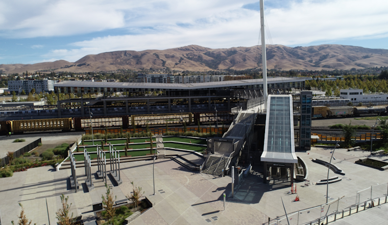 BART opens fancy pedestrian bridge over large swath of train tracks in Fremont