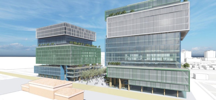 Caltrain shows off its plans for two office towers and a public plaza at Diridon Station