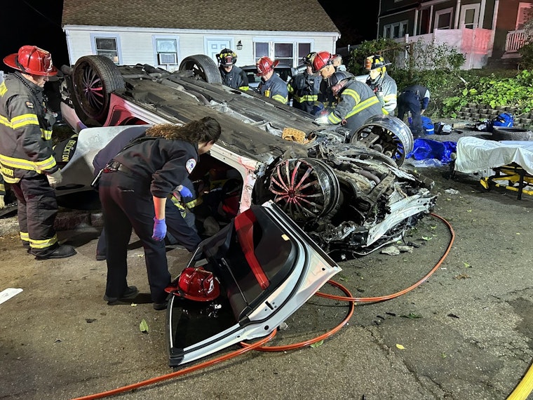 Car Flips and Crashes into Parked Vehicles in Brockton