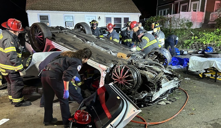 Car Flips and Crashes into Parked Vehicles in Brockton
