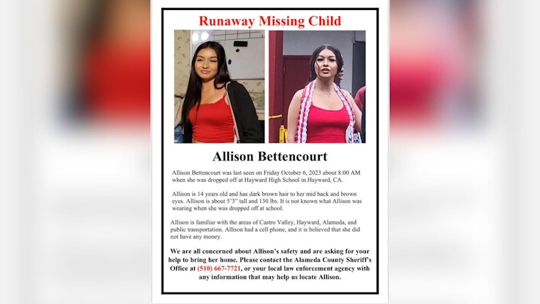 Search for Missing Hayward Teen, Alameda County Sheriff's Office Investigates