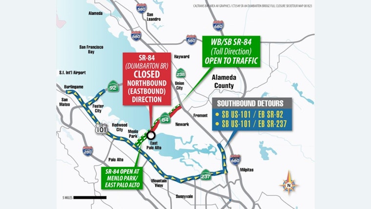 Dumbarton Bridge Repaving, Eastbound Lanes Temporary Closure to Enhance Road Safety Between San Mateo and Fremont