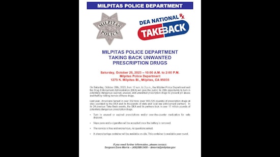 Milpitas Police and DEA Join Forces for 25th National Prescription Drug Take Back Event