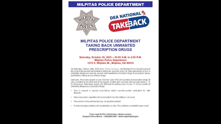 Milpitas Police and DEA Join Forces for 25th National Prescription Drug Take Back Event