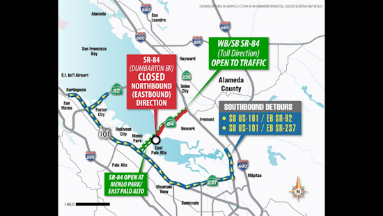 Night Time Dumbarton Bridge Closure, Menlo Park to Fremont Repaving Impacts Bay Area Commuters