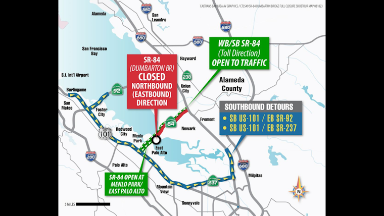 Night Time Dumbarton Bridge Closure, Menlo Park to Fremont Repaving Impacts Bay Area Commuters
