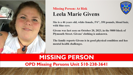 Oakland Police Searching for Missing 46-Year-Old Woman