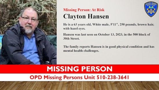 Police Seek Assistance from Oakland Community in Search for Missing 'At Risk' Senior Clayton Hansen