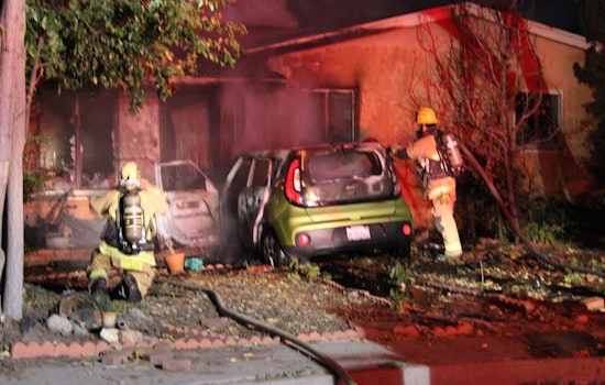 Vehicle Crashes Into Home Igniting Blaze in San Bernardino, Suspects on the Loose