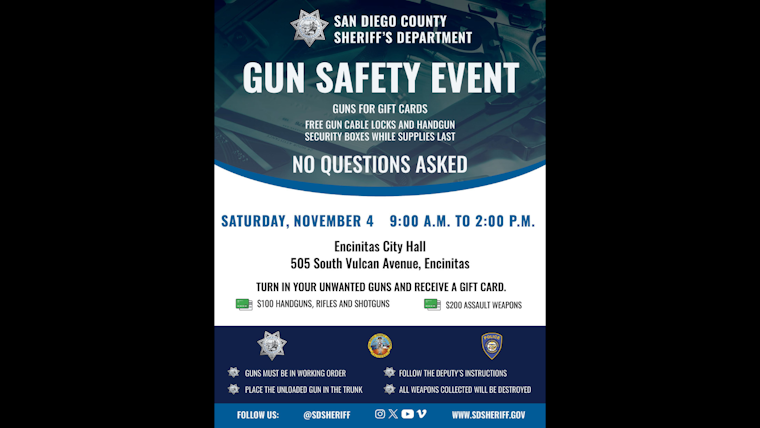 San Diego County Agencies Host Encinitas Gun Safety Event, Offer Gift Cards for Unwanted Firearms