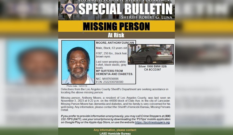 Dementia-Stricken Senior Goes Missing in Lancaster; LA County Authorities Seek Public Help