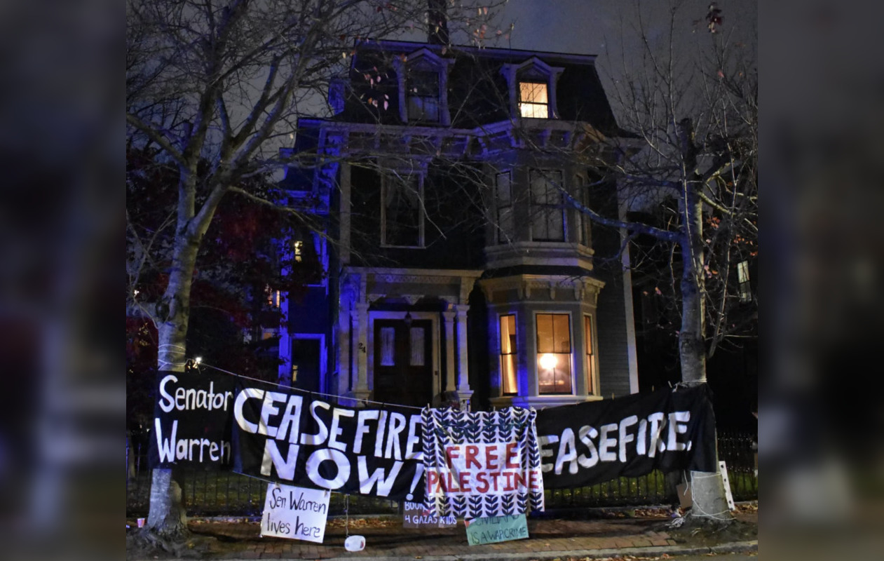 Demonstrators Urge Cease-fire Action At Senator Warren's Cambridge