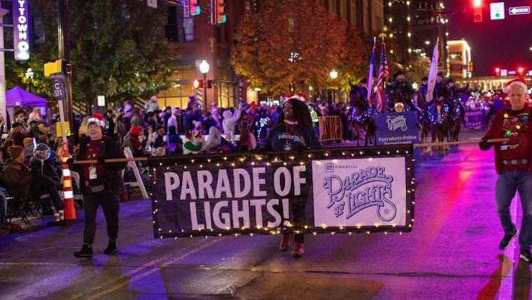 Festive Frolic on the Fort Worth Streets, City Illuminated by Parade of Lights Splendor