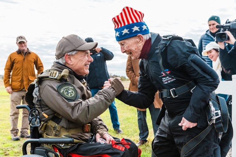 Gov. Greg Abbott Soars to Sky-High Salute Alongside Centenarian Vet in Texas Tribute Jump