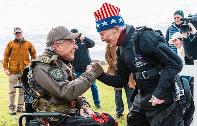 Gov. Greg Abbott Soars to Sky-High Salute Alongside Centenarian Vet in Texas Tribute Jump