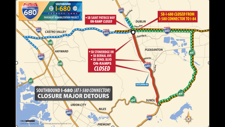 Pleasanton's I-680 Southbound Closure Looms, Roadwork to Replace Worn-Out Stretch Begins This Weekend