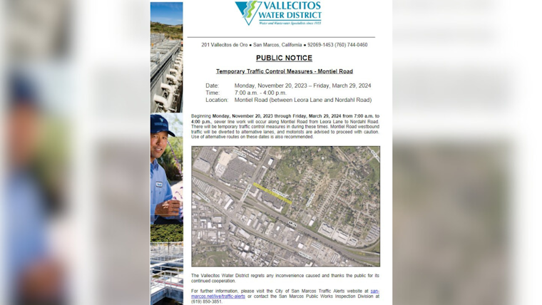 San Marcos Sewer Line Work Disrupts Montiel Road Commute