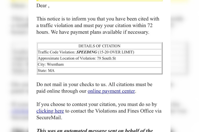 Wrentham Police Issue Warning After Massachusetts Residents Fall Victim to Speeding Ticket Email Scam