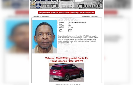 Silver Alert Issued for Missing 74-Year-Old Man with Cognitive Impairment in Kyle, Texas