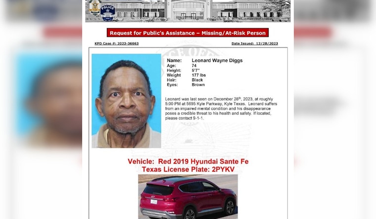 Silver Alert Issued for Missing 74-Year-Old Man with Cognitive Impairment in Kyle, Texas
