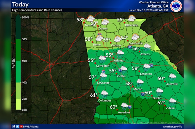 Atlanta Braces for Wet Weekend: Showers and Gusty Winds Predicted by National Weather Service