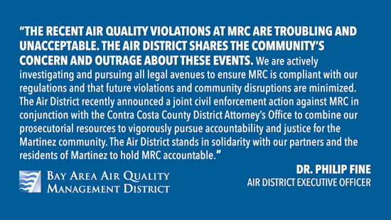 Bay Area Air Quality Authority Teams Up with Contra Costa DA to Address MRC's Persistent Violations in Martinez