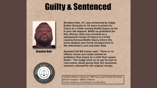 Brandon Hale Sentenced in Grand Prairie Crime Case, Tarrant County DA Commends Local Police