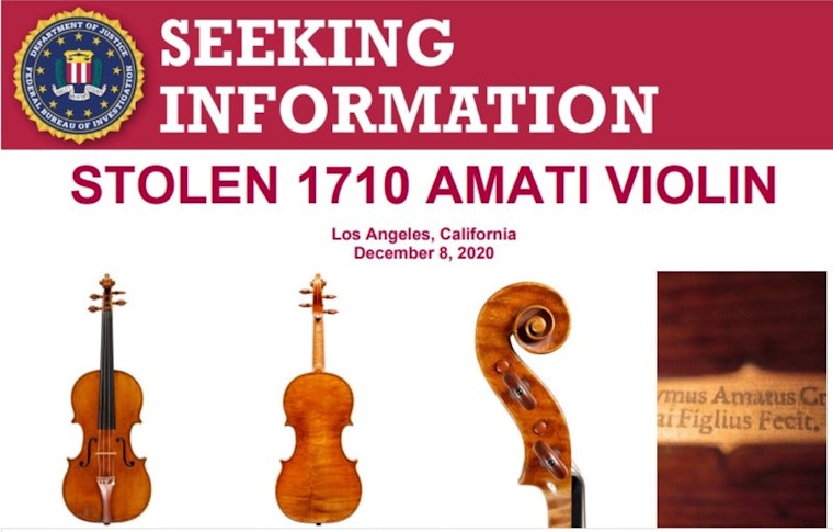 FBI Seeks Public Help to Find Stolen 1710 Amati Violin in Los Angeles