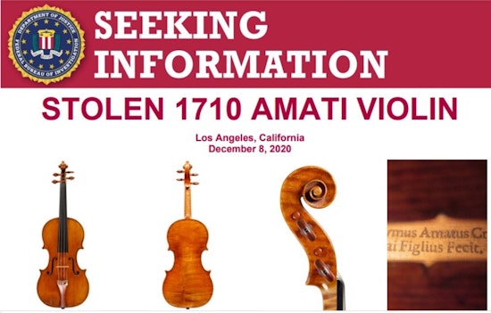 FBI Seeks Public Help to Find Stolen 1710 Amati Violin in Los Angeles