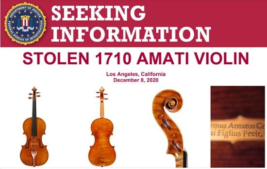 FBI Seeks Public Help to Find Stolen 1710 Amati Violin in Los Angeles