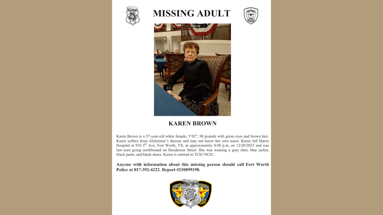 Fort Worth Community Rallies as Police Seek Help to Find Missing 57-Year-Old Karen Brown