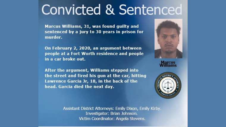 Fort Worth Man Sentenced to 30 Years for 2020 Murder of 18-Year-Old