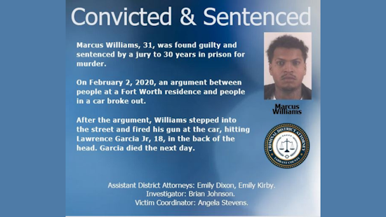 Fort Worth Man Sentenced to 30 Years for 2020 Murder of 18-Year-Old