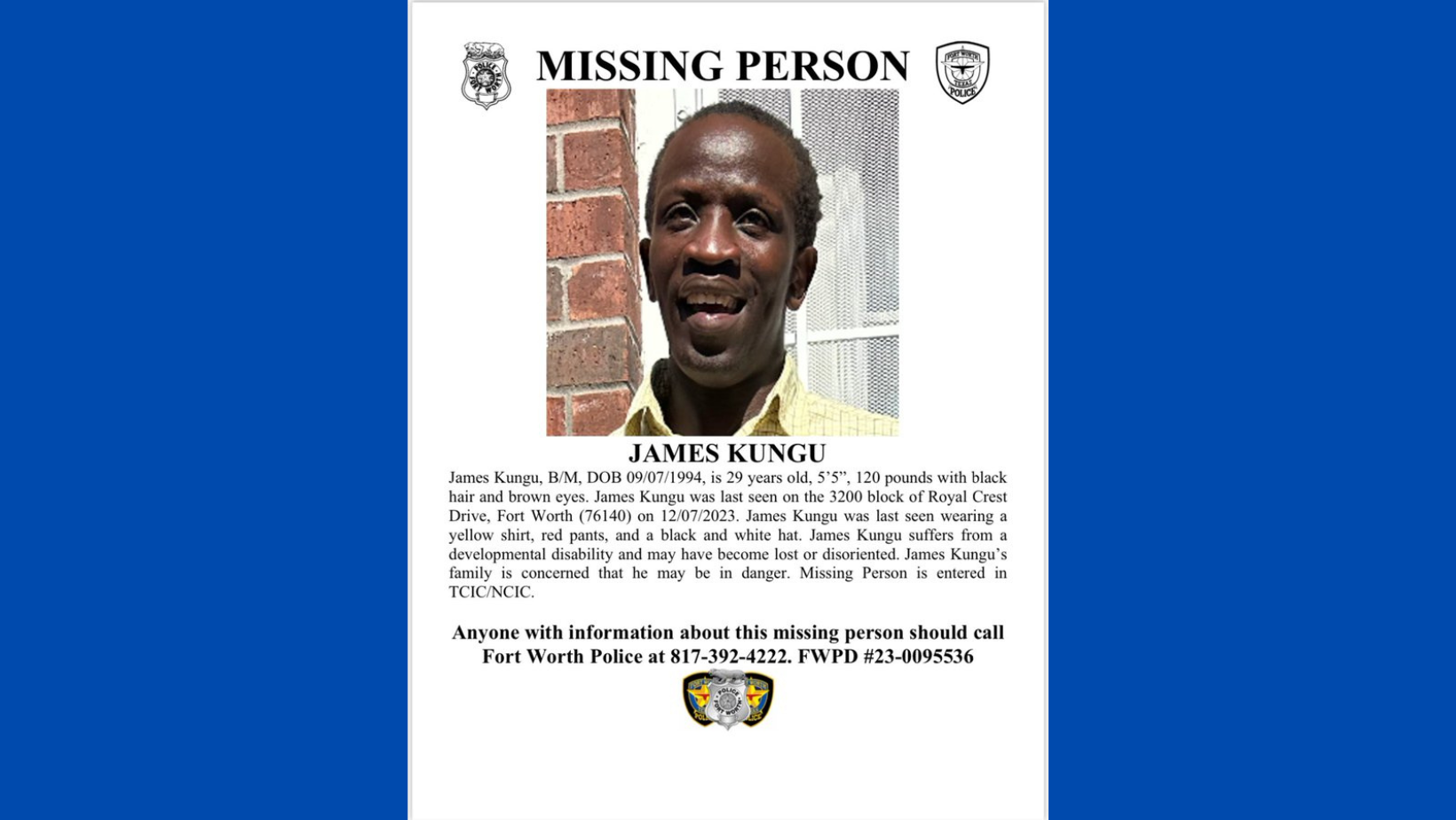 Fort Worth Police Seek Publics Help In Locating Missing Man James 1779