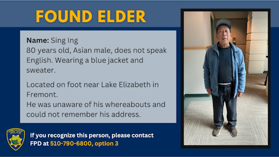 Fremont Police Seek Public's Help to Reunite Disoriented Elderly Man with Family