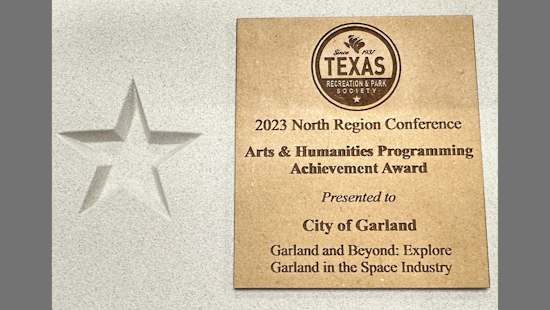 Garland's Heritage Crossing Wins Arts Award for Space Exhibit, Volunteer Nancy Tunell Honored by Parks Society