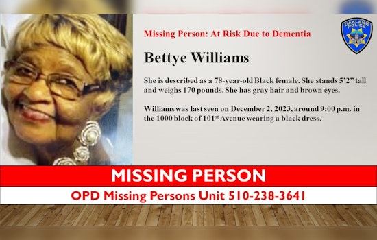 Oakland Police Seek Public's Help in Finding Bettye Williams, At-Risk Missing Elder with Dementia