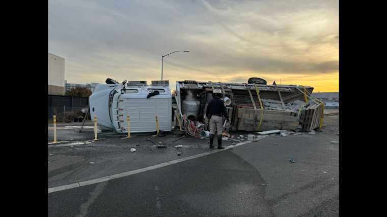 Overturned Big Rig on Highway 101 in San Jose Causes Extended Traffic Delays, No Injuries Reported