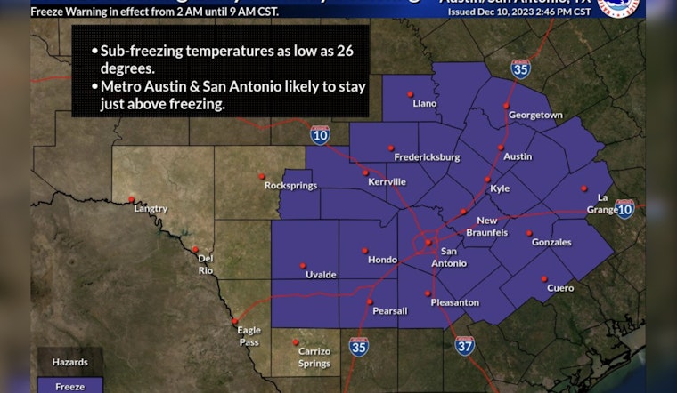 San Antonio and Central Texas Under Freeze Warning with First Season Deep Freeze
