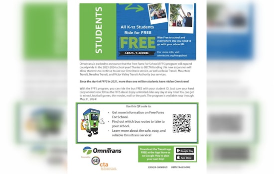 San Bernardino County Expands Free Bus Rides for Students, Eyeing Over a Million Rides to Education and Beyond