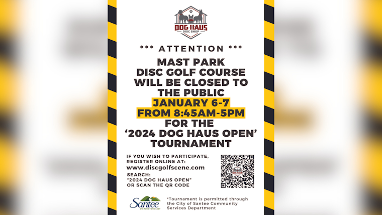 Santee's Mast Park Disc Golf Course Closes Temporarily for "2024 Dog Haus Open" Tournament