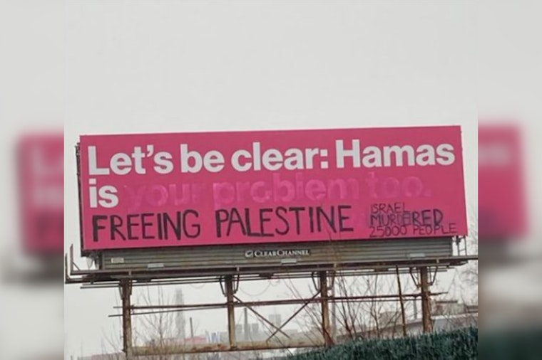Worcester Billboard against Hamas Defaced with Pro-Palestinian Graffiti