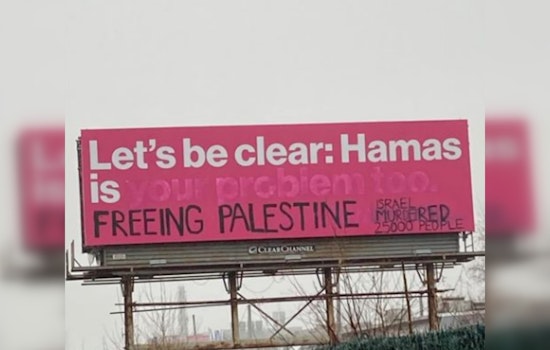 Worcester Billboard against Hamas Defaced with Pro-Palestinian Graffiti